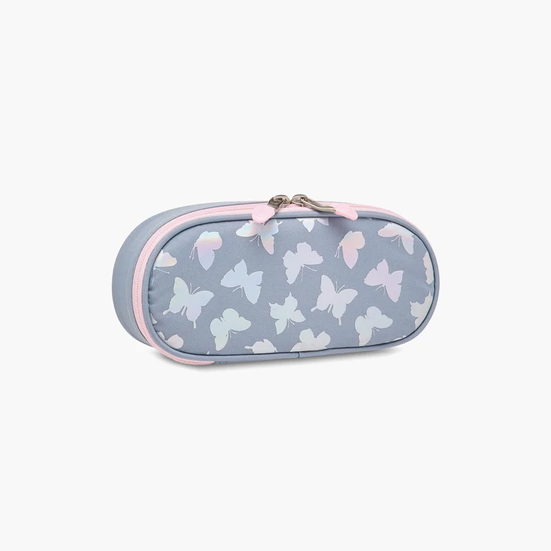 St.Right Pencil Case-Silver Butterflies-1 Cmprt-Girls (Polyester) Grey \ 23X10X5